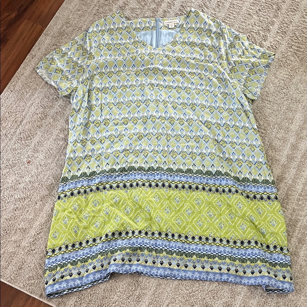 Coldwater Creek Lime & Light Blue Patterned Short Sleeve Mini Dress 3x